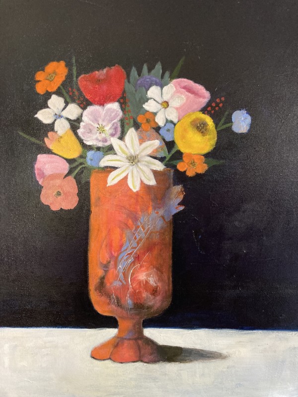 Orange Urn of Flowers by Zue Stevenson
