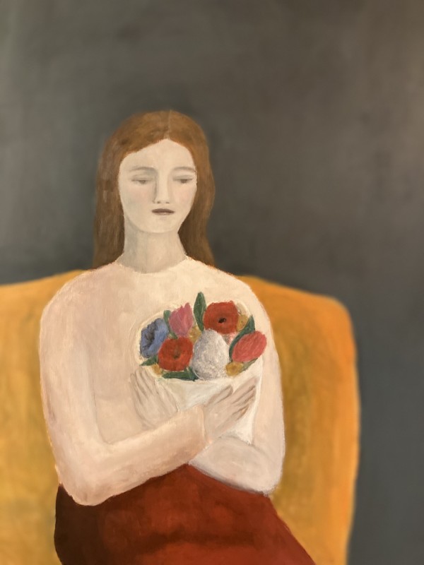 Seated Woman Holding Flowers by Zue Stevenson