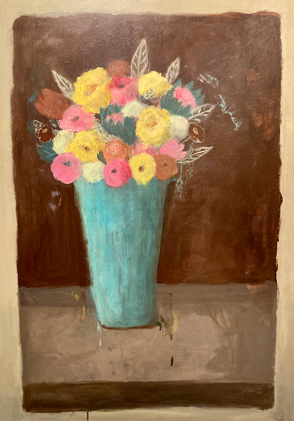 Turquoise Vase of Flowers