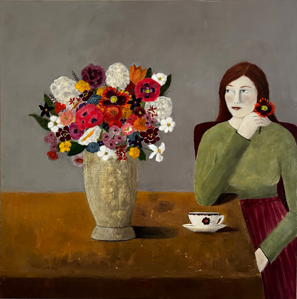 Woman and Big Vase of Flowers by Zue Stevenson