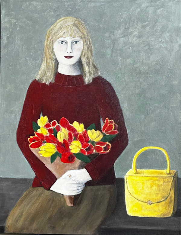 Woman with Tulips and Yellow Purse by Zue Stevenson
