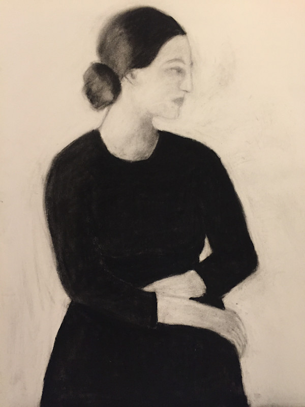 Woman in Black Dress  Looking Sideways by Zue Stevenson