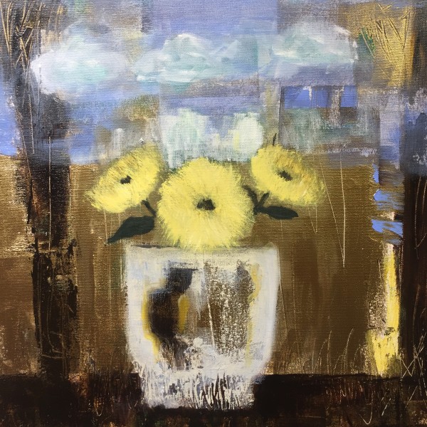 Three Yellow Flowers in Vase