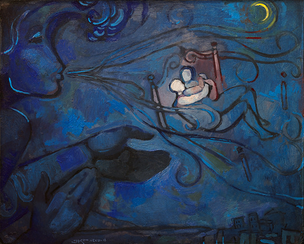 Lovers Keeping Warm, Homage to Marc Chagall by J. Kirk Richards