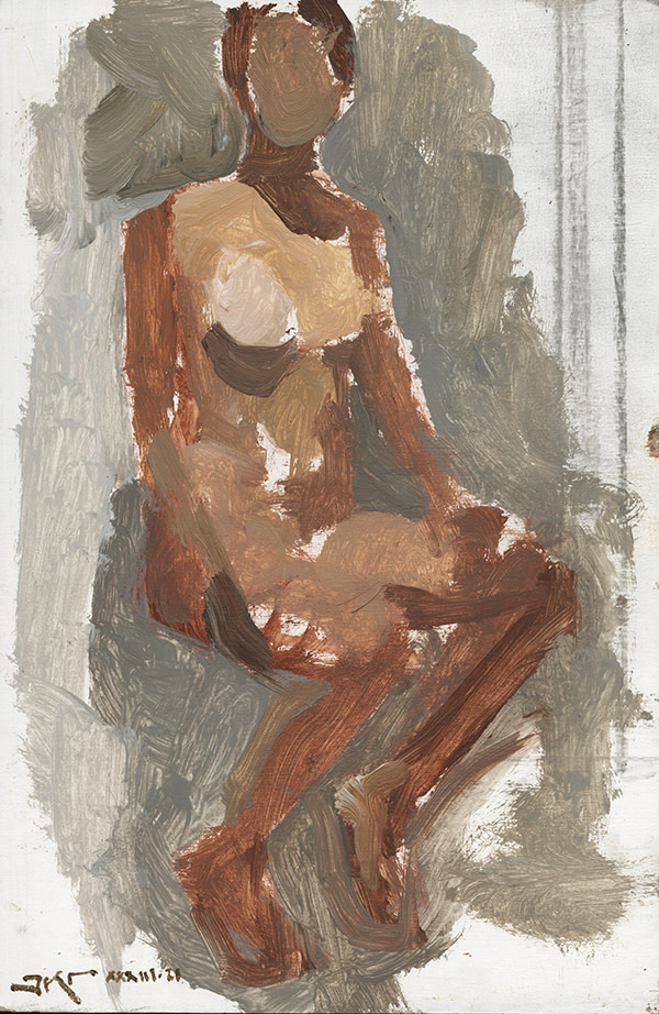 Academy Sketch in Acrylic- seated figure by J. Kirk Richards