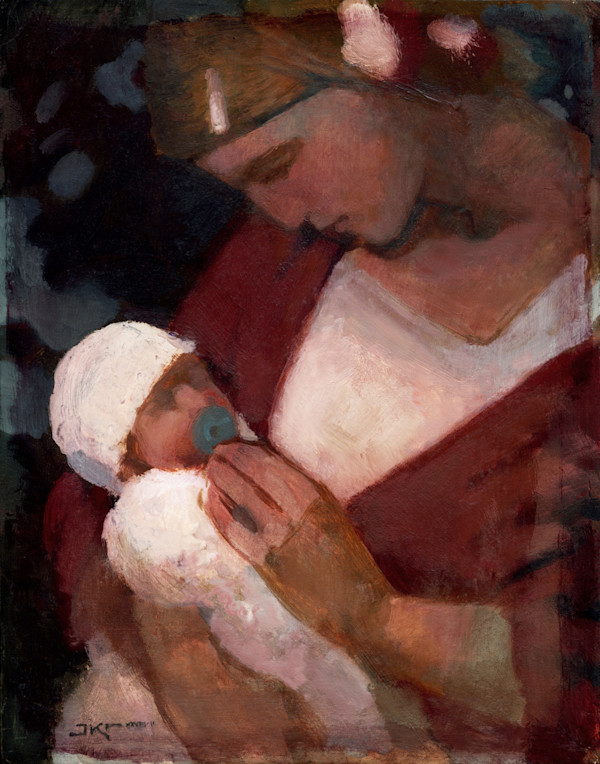 Mother and Child with Blue Pacifier by J. Kirk Richards
