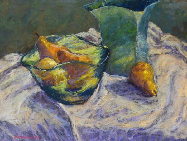 PEARS AND GREEN VASE by carol strock wasson