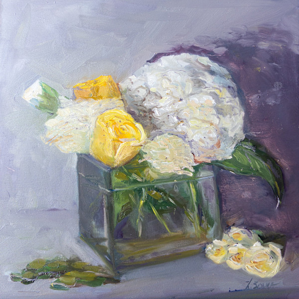 White Hydrangea and Yellow Roses by Lorelei French Sowa