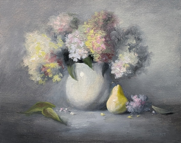 Hydrangeas And A Pear by Pamela Hiatt