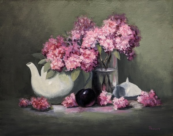 Rhododendrons And White Pitcher by Pamela Hiatt