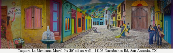 Mexicana Village Street Scene Mural - Taquera La Mexicana Restaurant - San Antonio