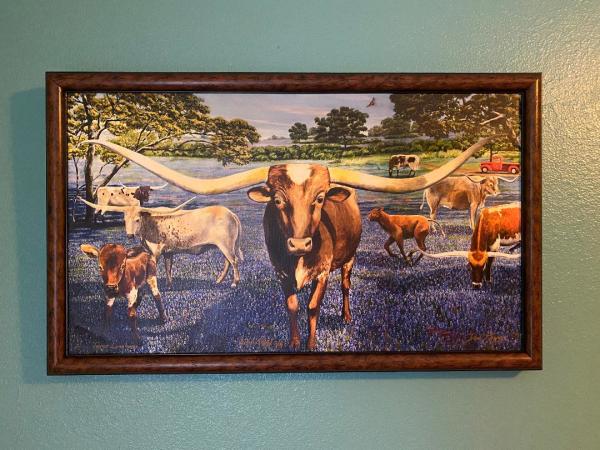Texas Longhorns in Bluebonnets Framed Artist's Proof by Dan Terry