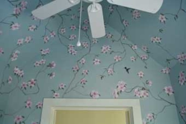 Meditation room-cherry blossom mural by Dan Terry