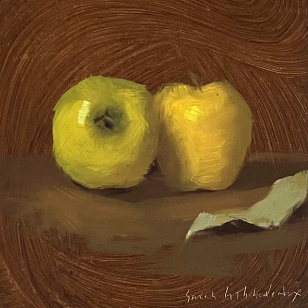 Two Apples and Leaf by Sarah Griffin Thibodeaux