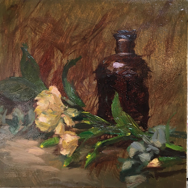 Roses and Bottle by Sarah Griffin Thibodeaux