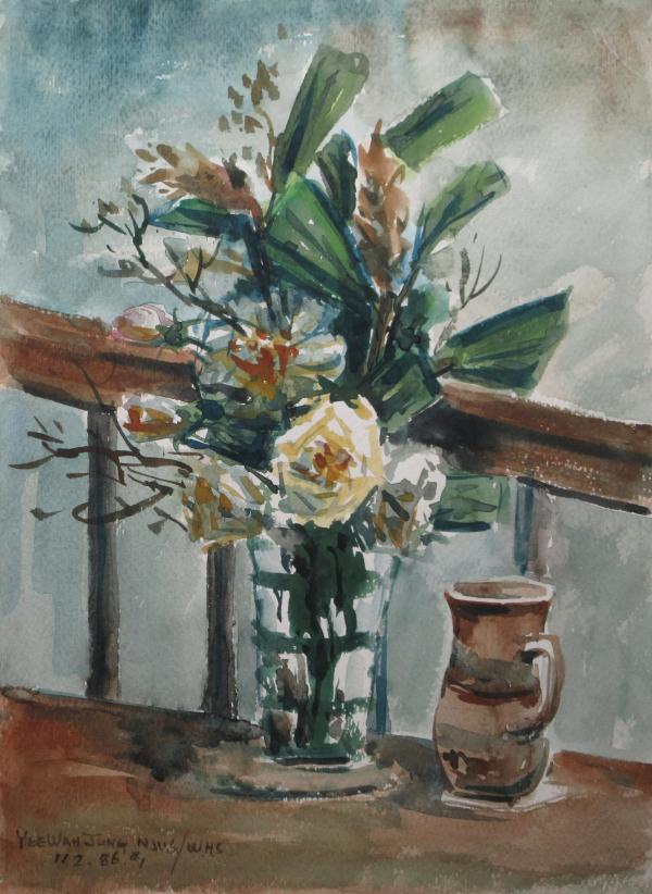 Roses in Crystal Vase with Mug 1 by Yee Wah Jung