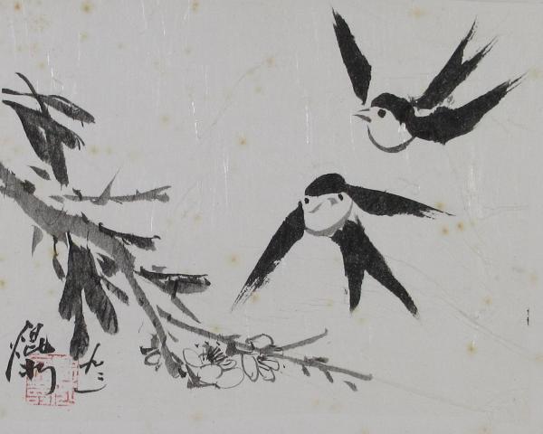 Swallows and Peach Flowers by Kwan Y. Jung