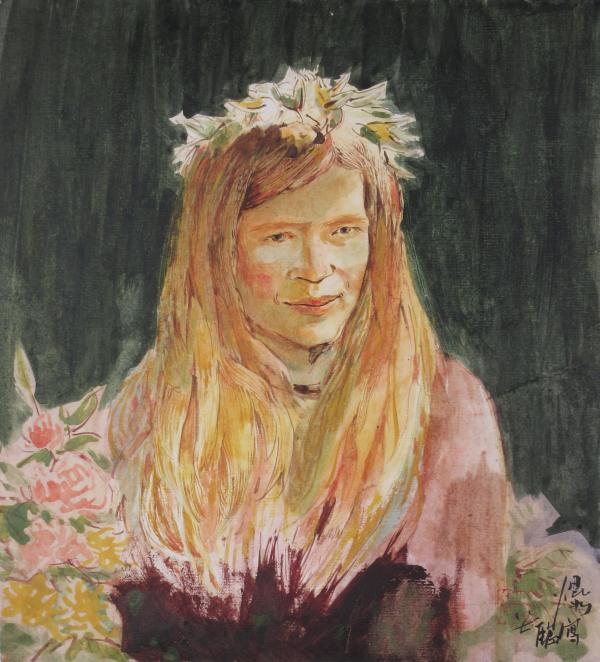 Portrait of a Woman with Flowers in her Hair by Kwan Y. Jung