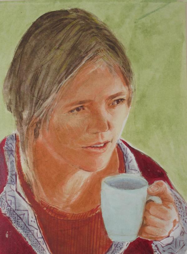 Portrait of a Woman Holding Coffee Mug by Kwan Y. Jung