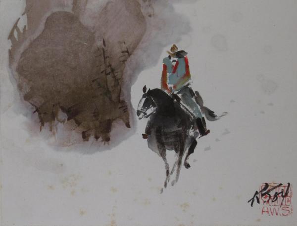 Horse and Rider with Red Shirt by Kwan Y. Jung