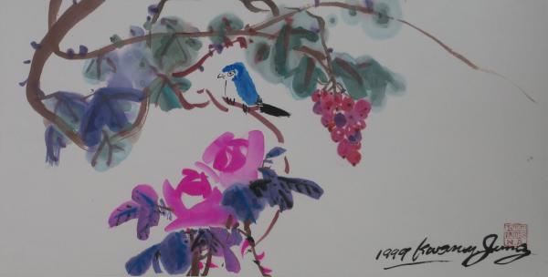 Roses, Blue Bird and Grape by Kwan Y. Jung