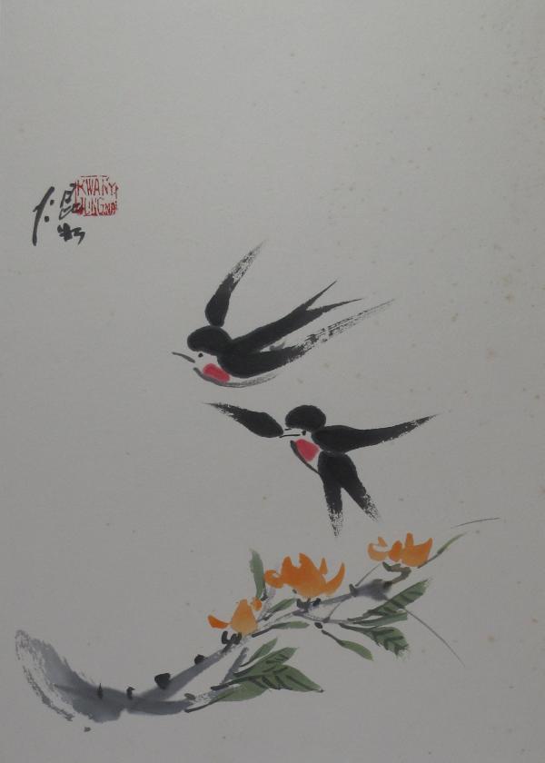 Swallows and Flowers by Kwan Y. Jung