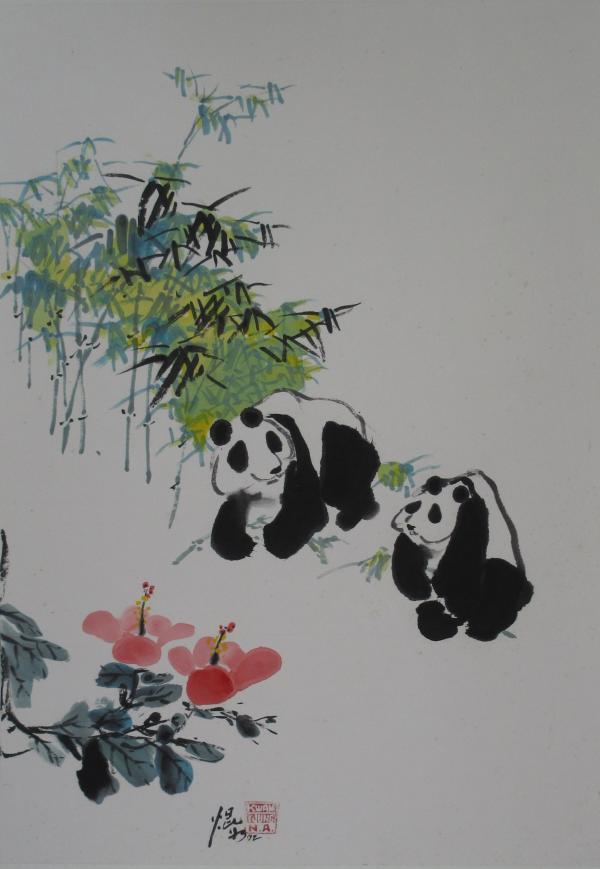 Hibiscus Flower and Panda by Kwan Y. Jung