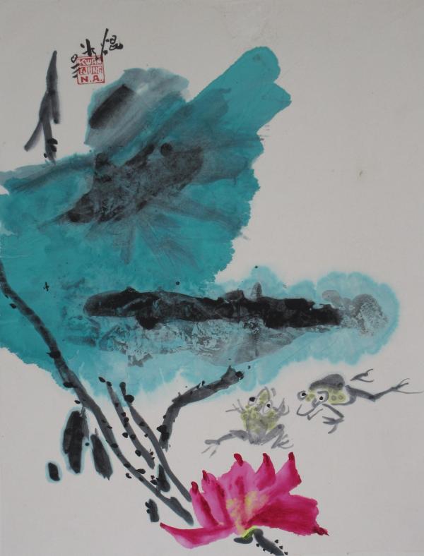 Frogs among Lotus by Kwan Y. Jung