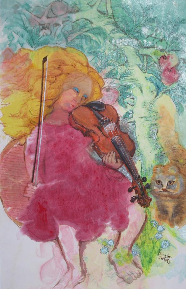 Violin and Cat by Kwan Y. Jung