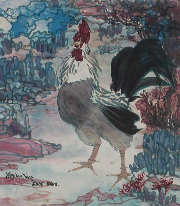 Rooster Among Flowers 3 by Yee Wah Jung