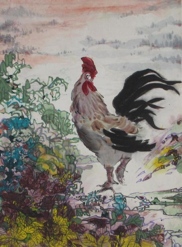 Rooster Among Flowers 2 by Yee Wah Jung