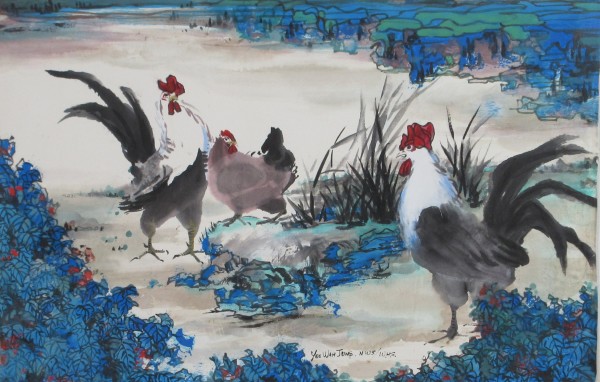 Roosters and Hen by Yee Wah Jung