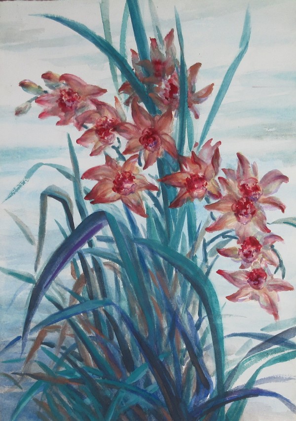 Burgundy Orchids In Ground by Yee Wah Jung