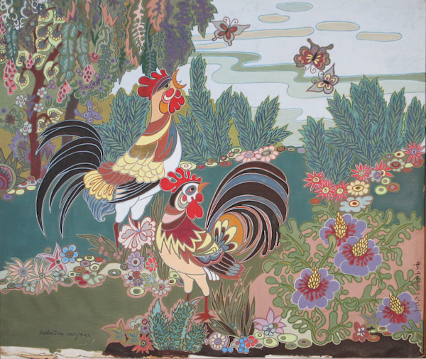 Roosters in the Garden by Yee Wah Jung