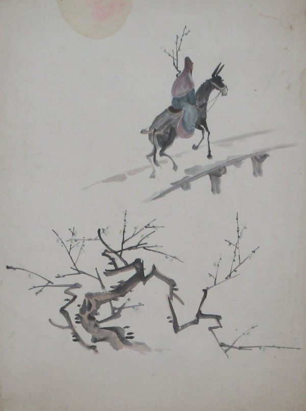 Coming Home Riding Donkey, Carrying Plum Flower by Chiu Fung Poon Attributed