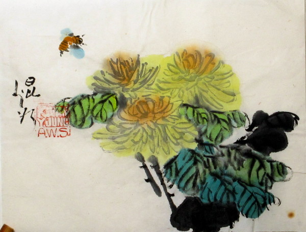 Chrysanthemum and Bee by Kwan Y. Jung