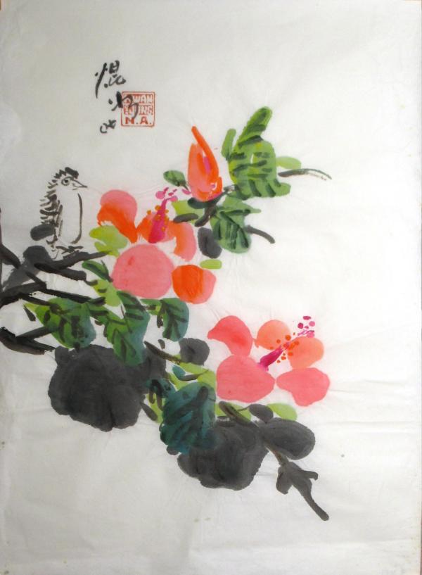 Bird and Hibiscus by Kwan Y. Jung