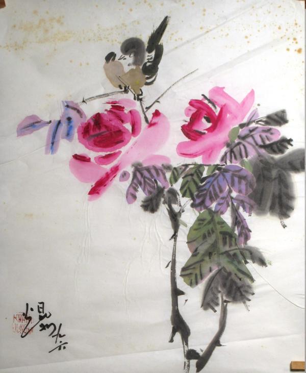 Bird in Roses by Kwan Y. Jung