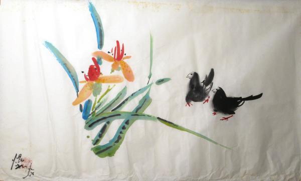 Birds and Irises by Kwan Y. Jung