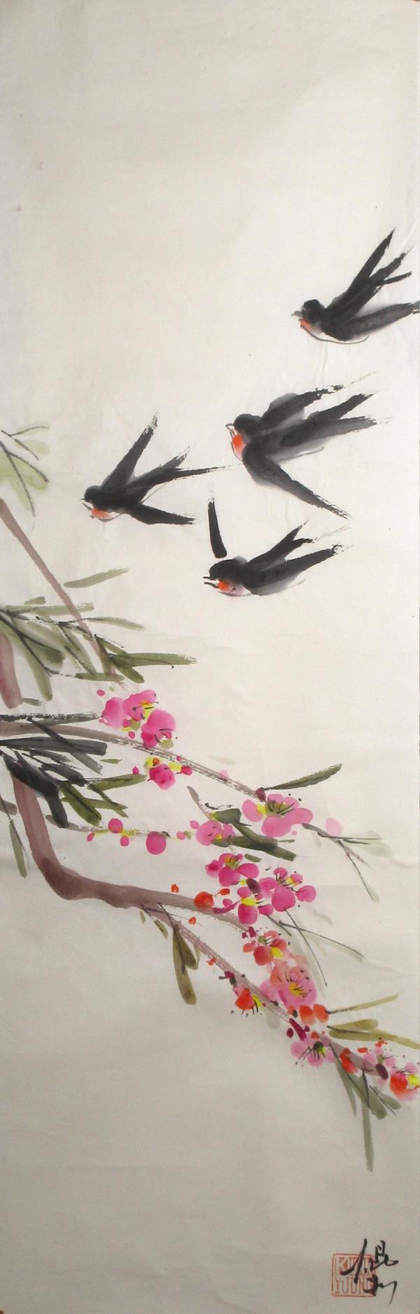 Swallows and Plum Blossoms by Kwan Y. Jung