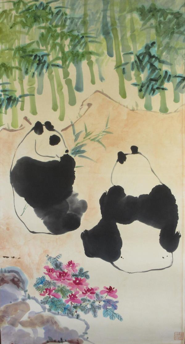 Panda, Bird and Flower Large Panel Series 3/4 by Kwan Y. Jung
