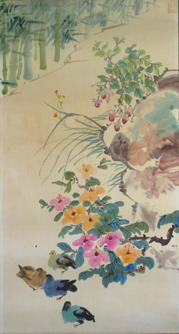 Panda, Bird and Flower Large Panel Series 4/4 by Kwan Y. Jung