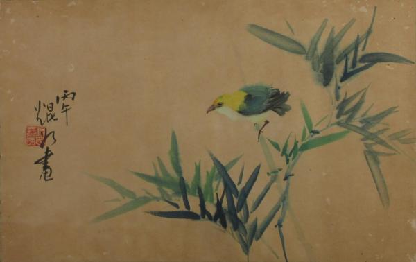 Yellow and Blue Bird on Bamboo by Kwan Y. Jung
