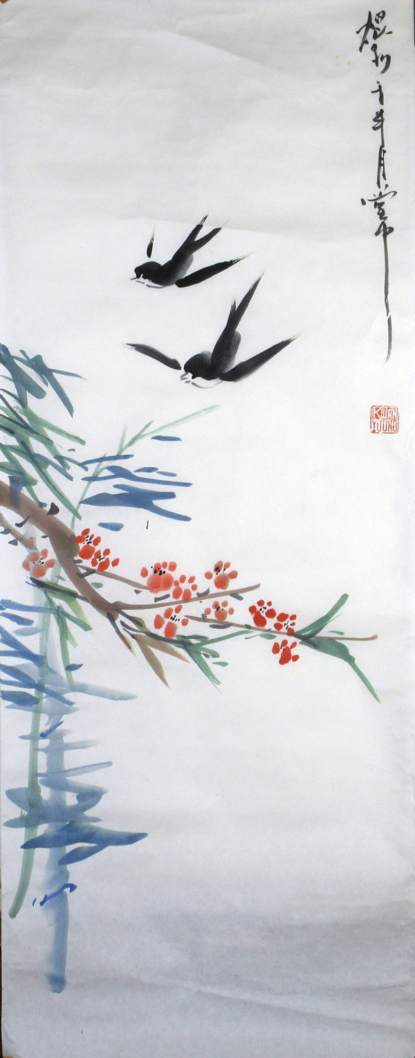 Swallows and Plum Tree Blossoms by Kwan Y. Jung