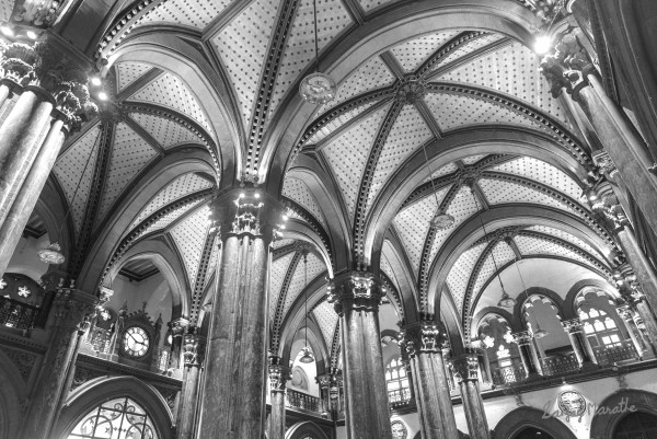 Ornate Ticket Hall, Victoria Terminus, Mumbai - B&W by Sanjay Marathe