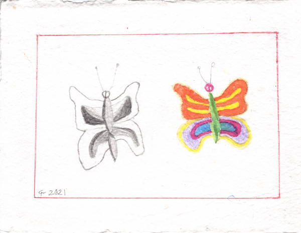 Untitled #177 (2 butterflies 1 black white 1 color)