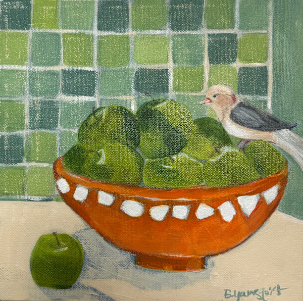 Bird with Bowl of Apples by Bernadette Youngquist