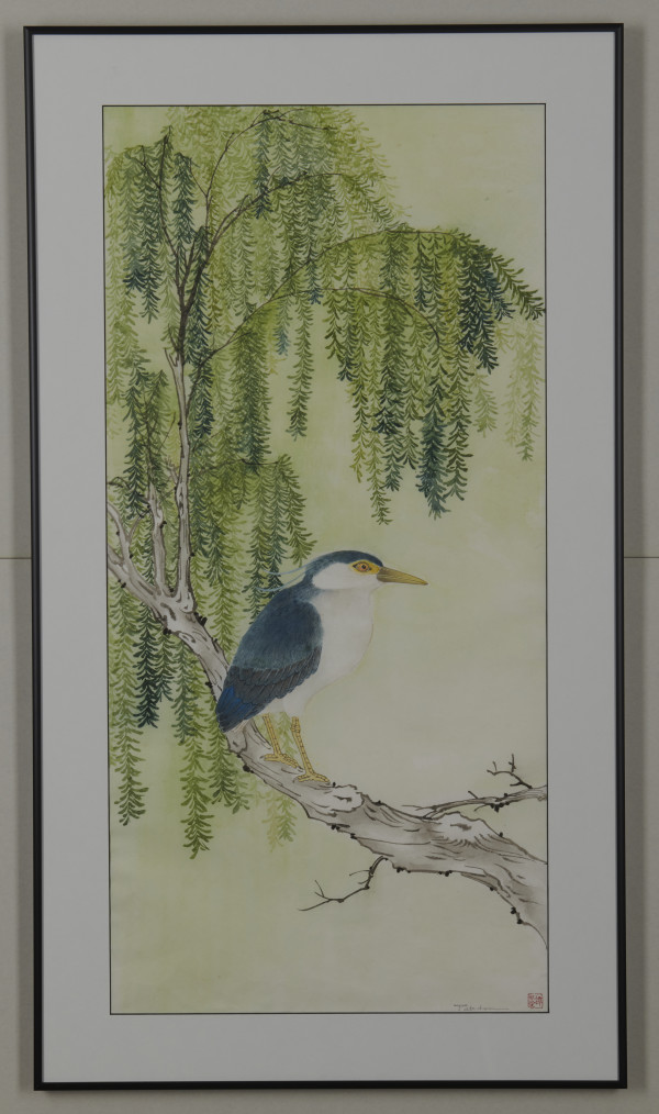 Great Blue Heron in Willow Tree by Pat C Tom