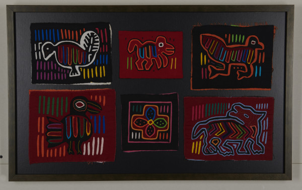 Six Small Molas, Five with Animals, One with Geometric Design by Kuna People, San Blas Islands, Panama