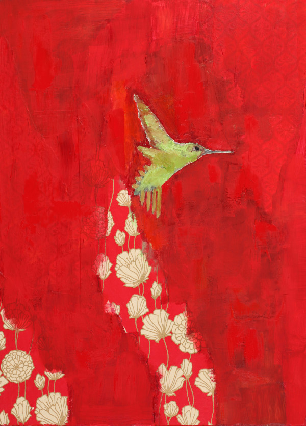 Hummingbird on Red by Carolina Hewett